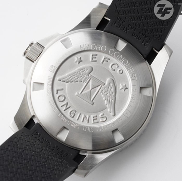Top-tier watch Longines men's black dial Concas series leather strap watch back cover picture