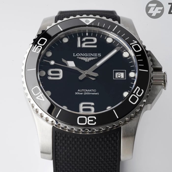 top-tier watch Longines men's black dial Concas series leather strap watch detail shots