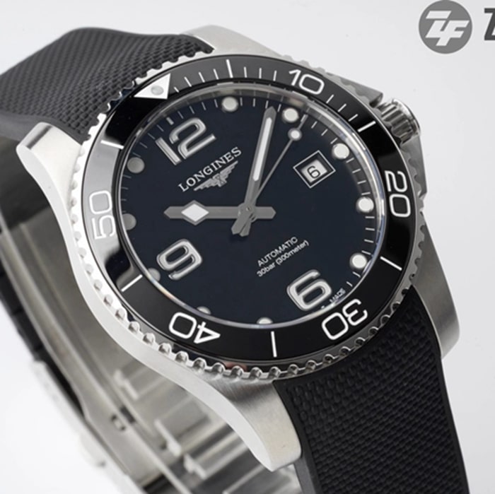 top-tier watch Longines men's black dial Concas series leather strap watch front view