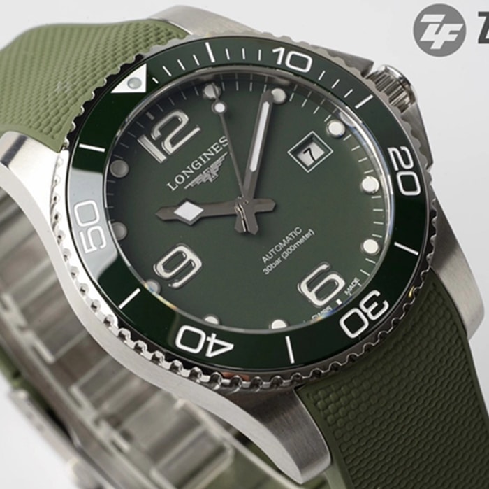 top-tier watch Longines men's green dial Concas series leather strap watch front view