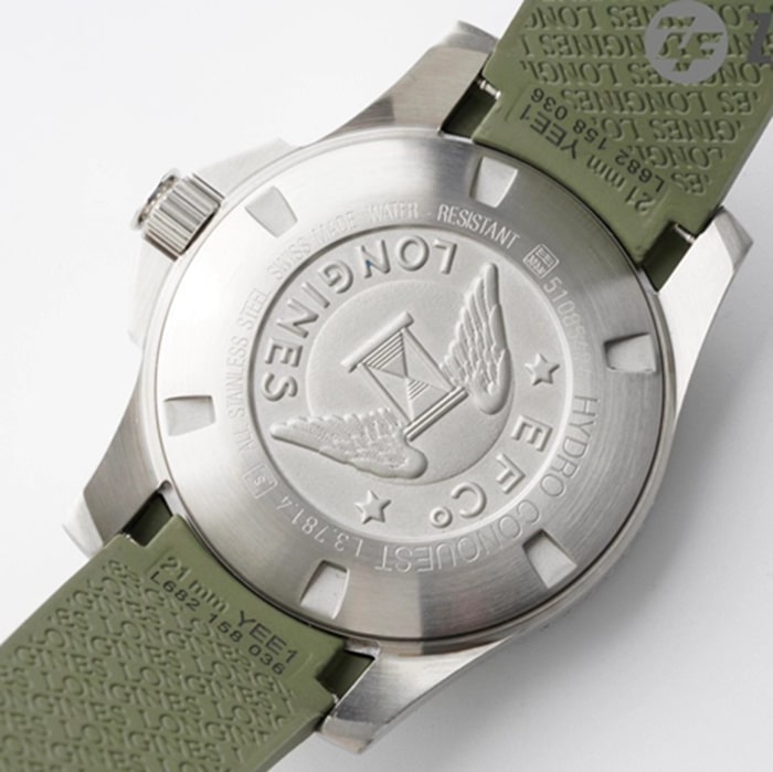 Top-tier watch Longines men's green dial Concas series leather strap watch back cover picture