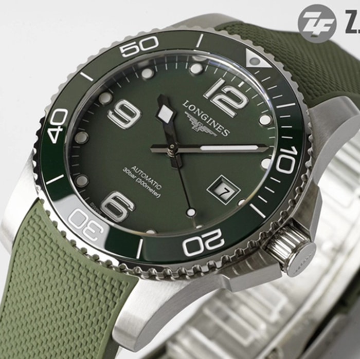 top-tier watch Longines men's green dial Concas series leather strap watch front view