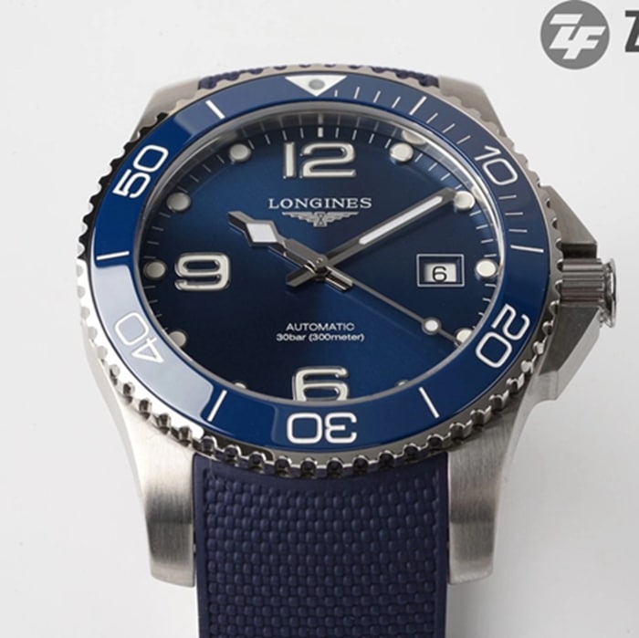 top-tier watch Longines men's blue dial Concas series leather strap mechanical watch detail shots