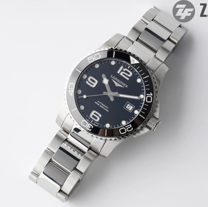 top-tier watch Longines men's black dial Concas mechanical steel bracelet watch front view