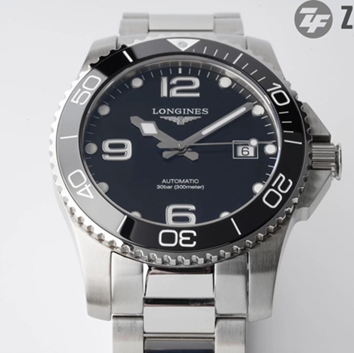top-tier watch Longines men's black dial Concas mechanical steel bracelet watch front view
