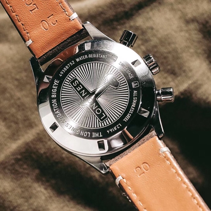 Top-tier watch Longines men's black dialleather strap watch back cover picture