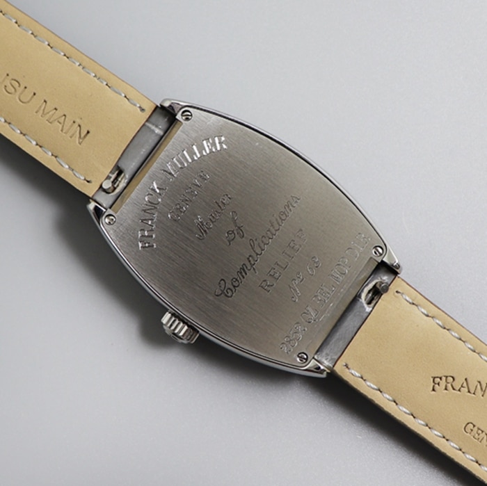 Top-tier watch Frank Muller women's white dial barrel type quartzleather strap watch back cover picture