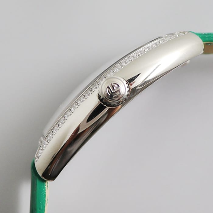 Top-tier watch Frank Muller women's white dial barrel type quartz leather watch side view