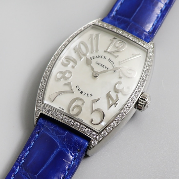 Top-tier watch Franck Muller women's white dial barrel quartz watch front view