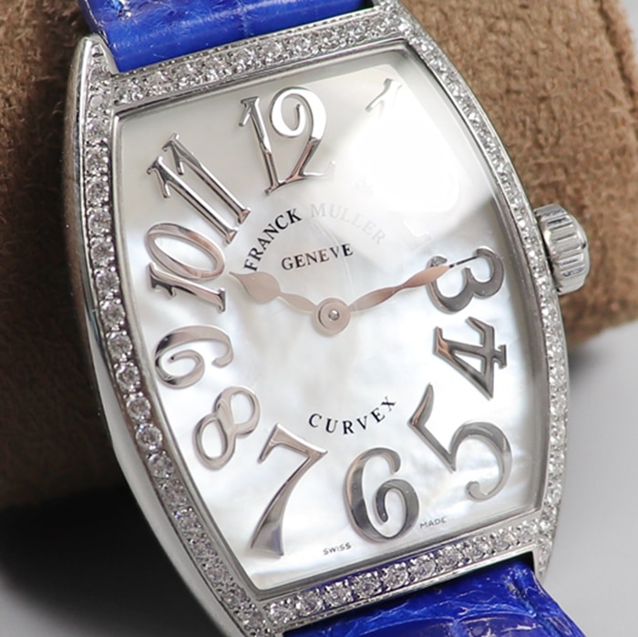 Top-tier watch Franck Muller women's white dial barrel quartz watch front view