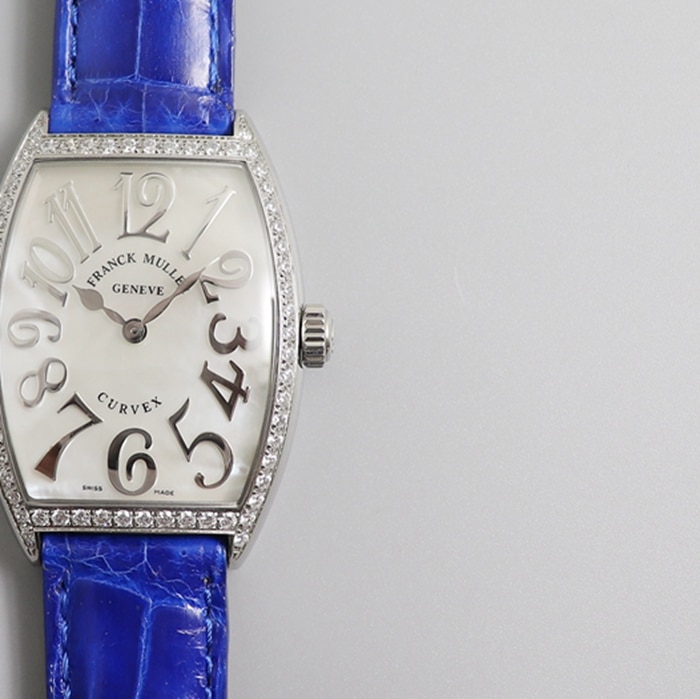 Top-tier watch Franck Muller women's white dial barrel quartz watch front view