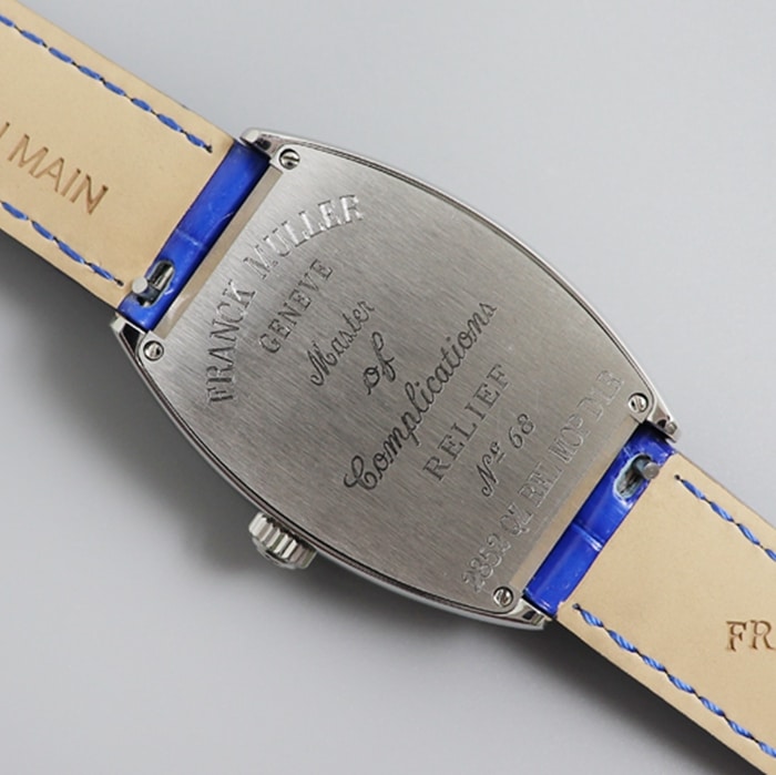 Top-tier watch Franck Muller women's white dial barrel type quartz watch back cover picture