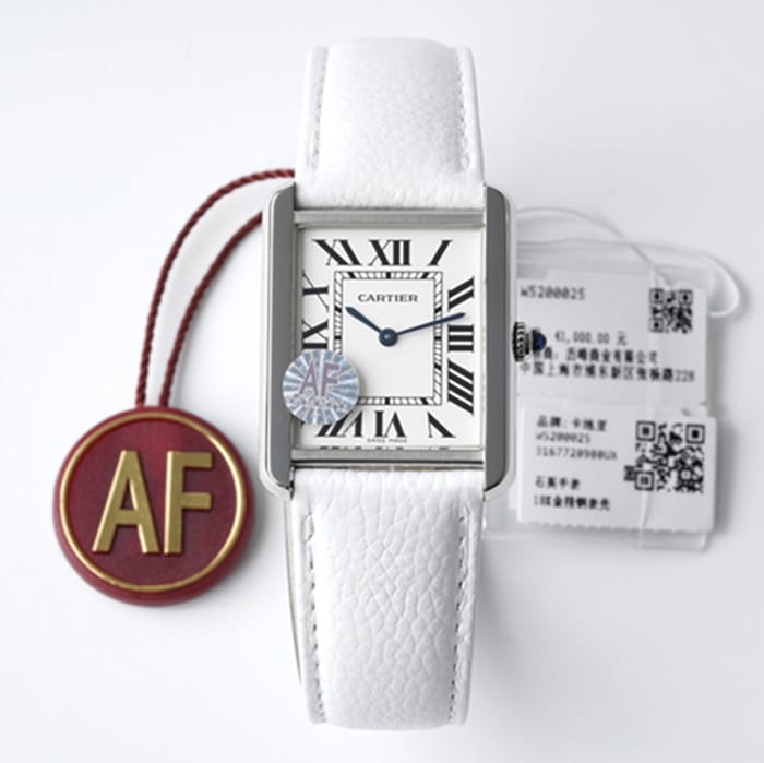 top-tier watch Cartier women's white dial tank series leather strap watch front view