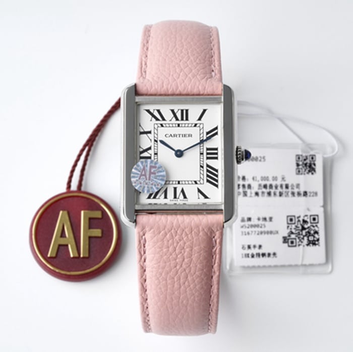 top-tier watch Cartier women's white dial tank series leather strap watch front view
