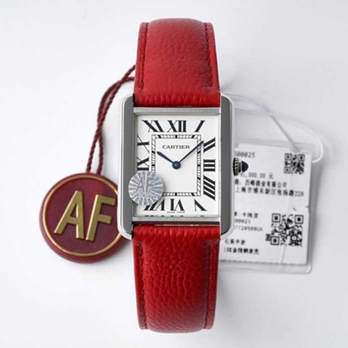 top-tier watch Cartier women's white dial tank series leather strap watch front view