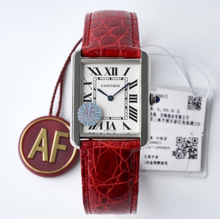 top-tier watch Cartier women's white dial tank series leather strap watch front view