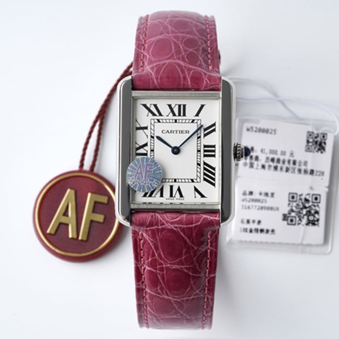 top-tier watch Cartier women's white dial tank series leather strap watch front view