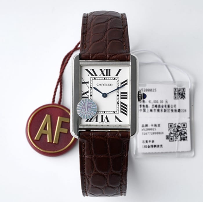 top-tier watch Cartier women's white dial tank series leather strap watch front view