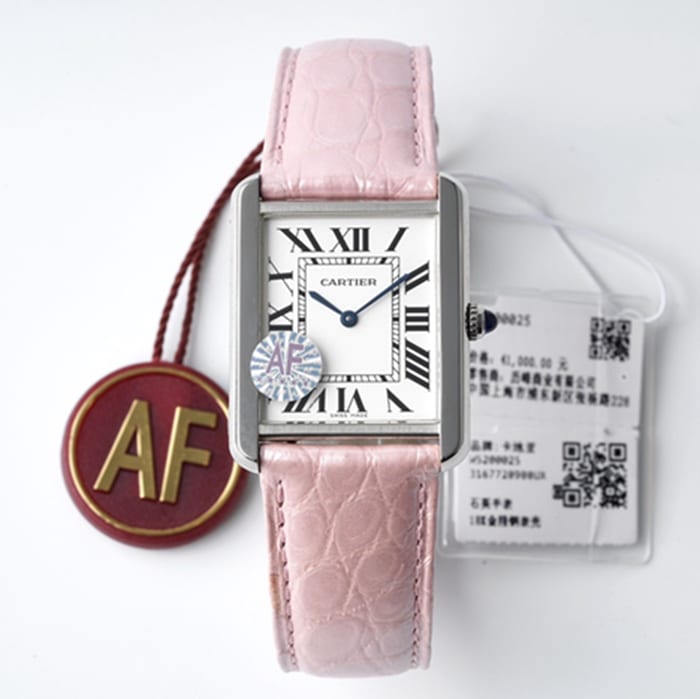 top-tier watch Cartier women's white dial tank series leather strap watch front view