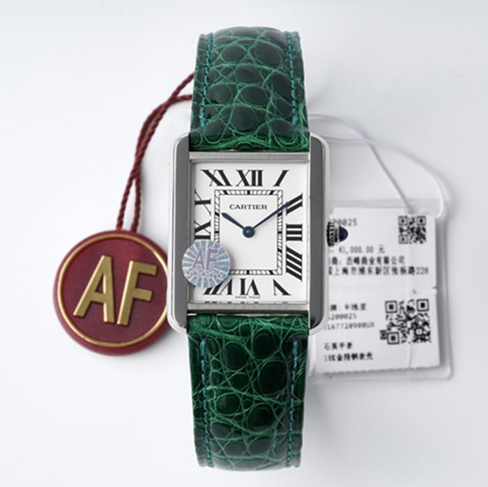 top-tier watch Cartier women's white dial tank series leather strap watch front view