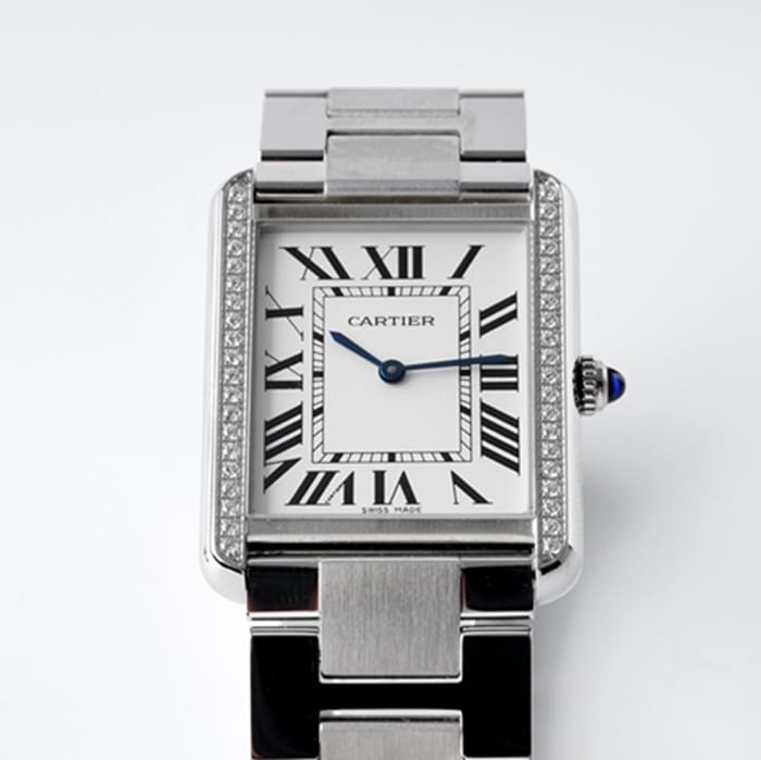 top-tier watch Cartier women's white dial tank series steel bracelet watch front view