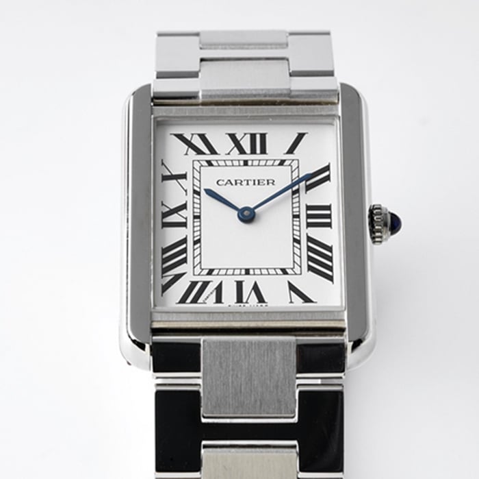 top-tier watch Cartier women's white dial tank series steel bracelet watch front view