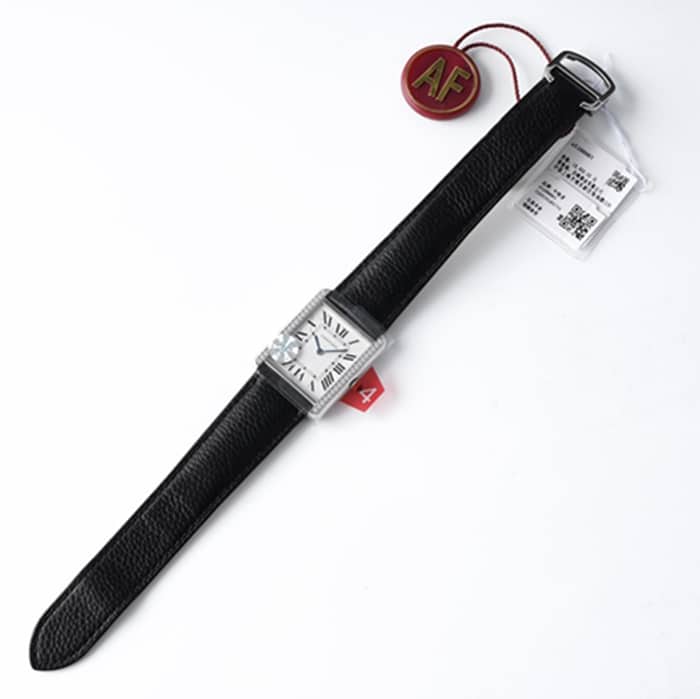 top-tier watch Cartier women's white dial tank series leather strap watch front view