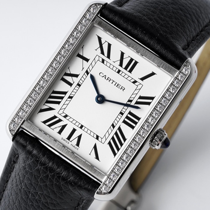top-tier watch Cartier women's white dial tank series leather strap watch front view