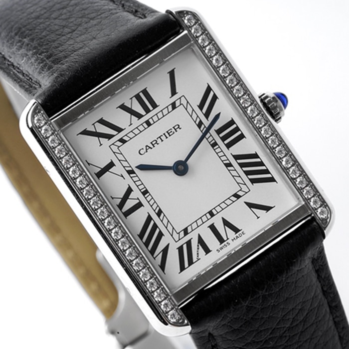 top-tier watch Cartier women's white dial tank series leather strap watch front view