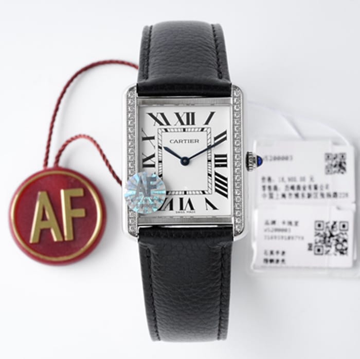 top-tier watch Cartier women's white dial tank series leather strap watch front view