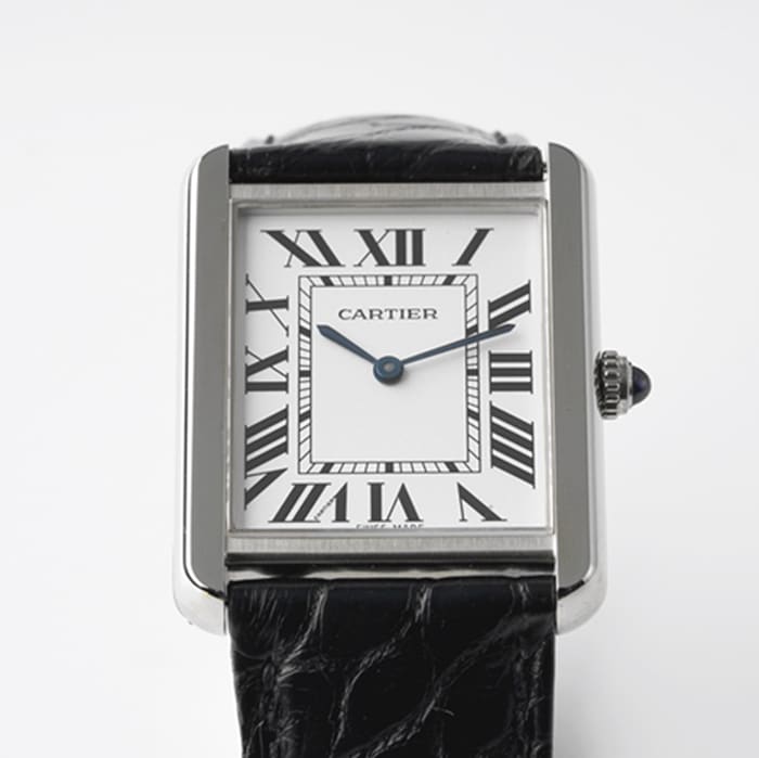 top-tier watch Cartier women's white dial tank series leather strap watch front view