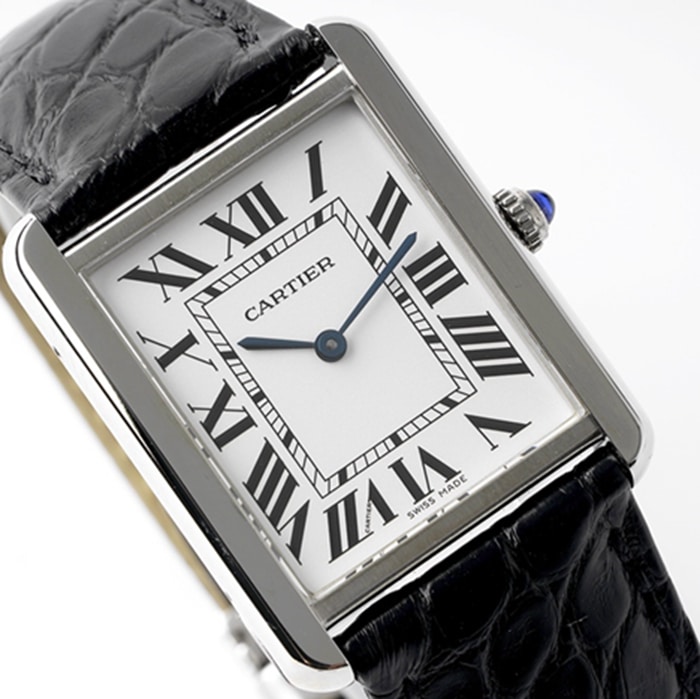 top-tier watch Cartier women's white dial tank series leather strap watch front view