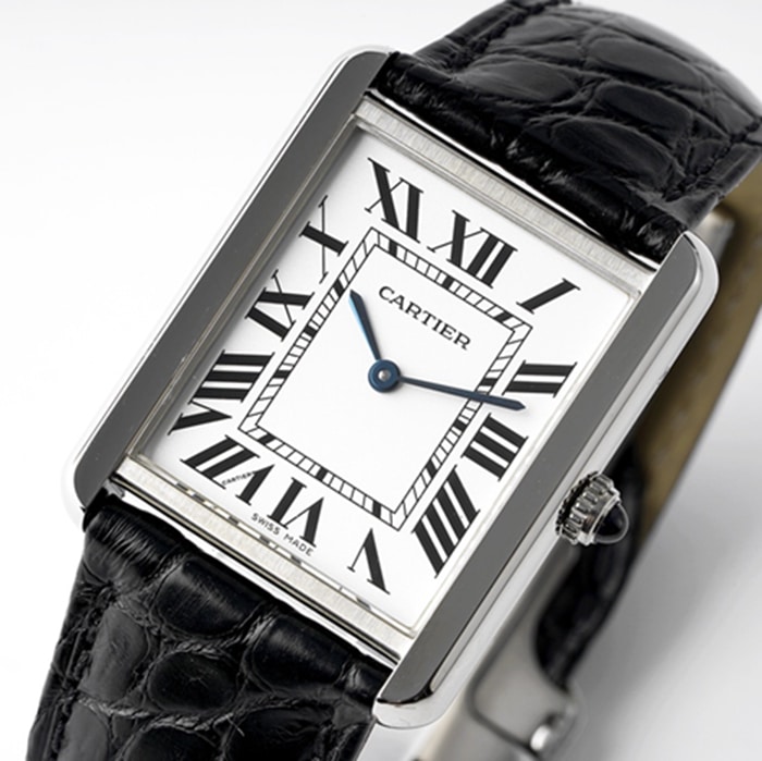 top-tier watch Cartier women's white dial tank series leather strap watch front view