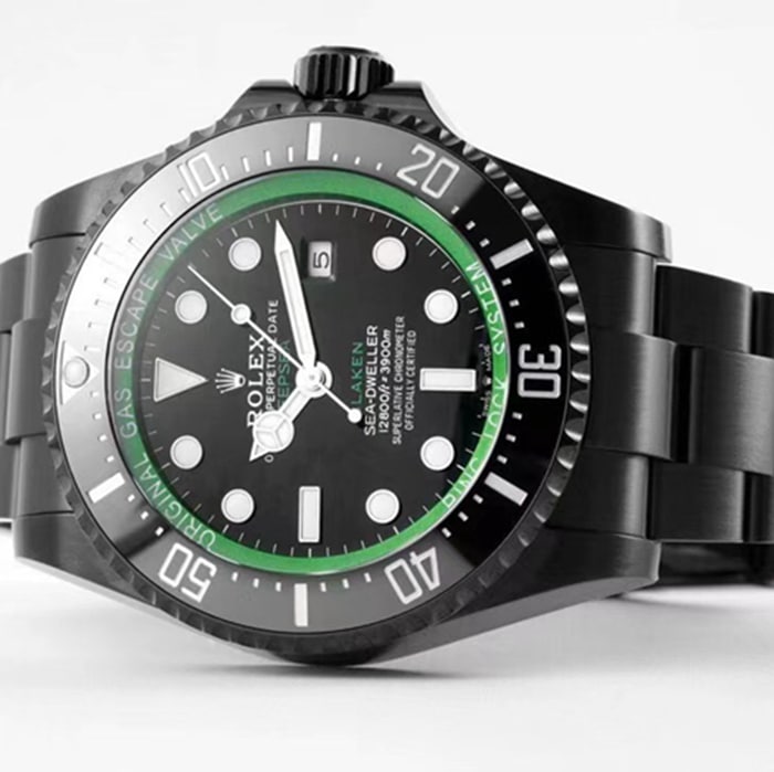 top-tier watch Rolex men's black dialsteel bracelet watch front view