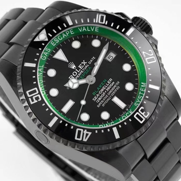 top-tier watch Rolex men's black dialsteel bracelet watch front view