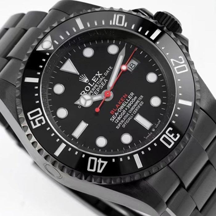 top-tier watch Rolex men's black dialsteel bracelet watch front view