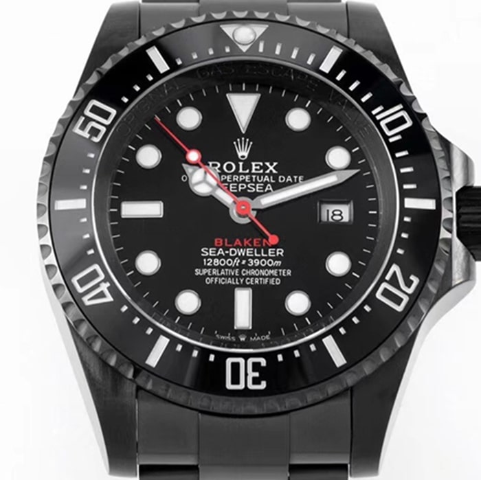 top-tier watch Rolex men's black dialsteel bracelet watch front view