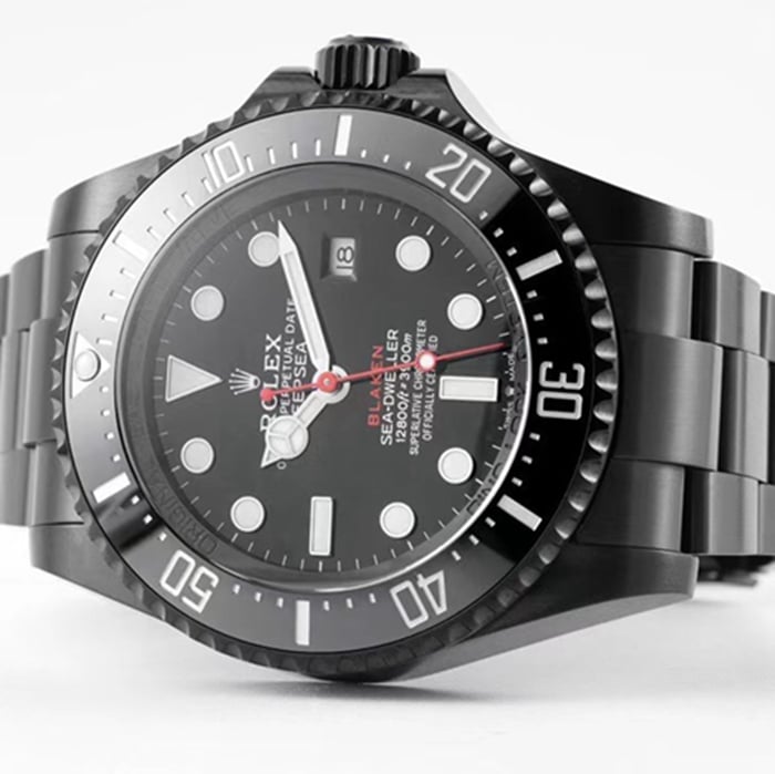 top-tier watch Rolex men's black dialsteel bracelet watch front view