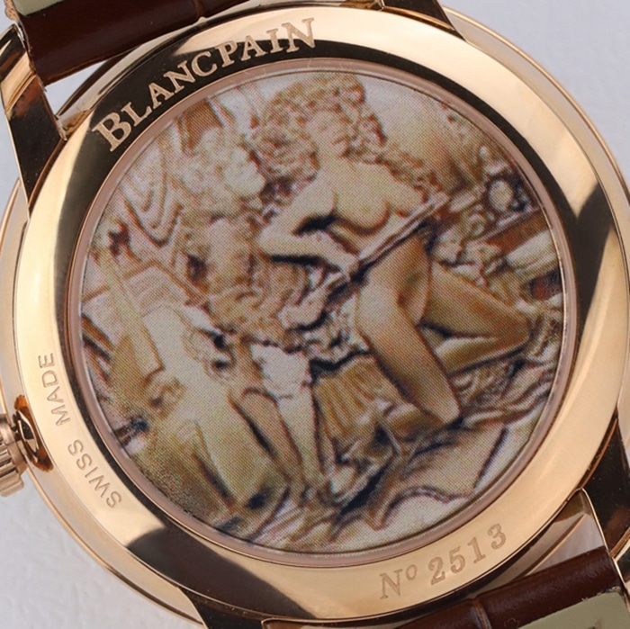 Top-tier watch Blancpain men's white dial Art Master series leather strap watch back cover picture