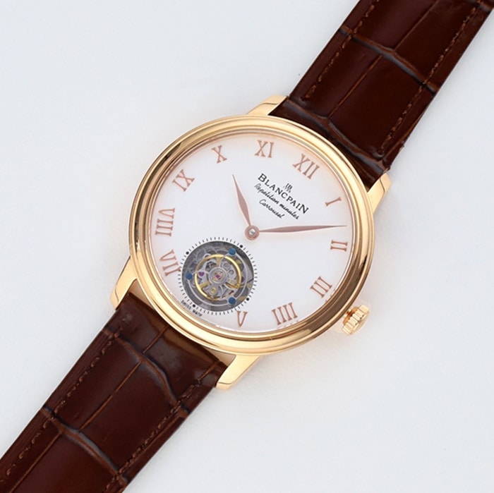 Top-tier watch Blancpain men's white dial Art Master series leather strap watch front view