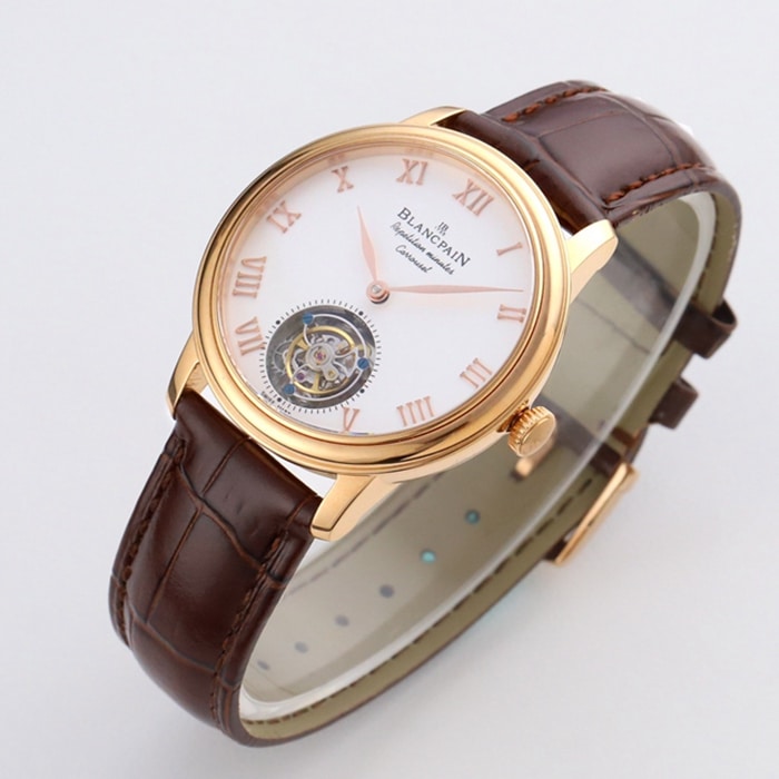 Top-tier watch Blancpain men's white dial Art Master series leather strap watch front view