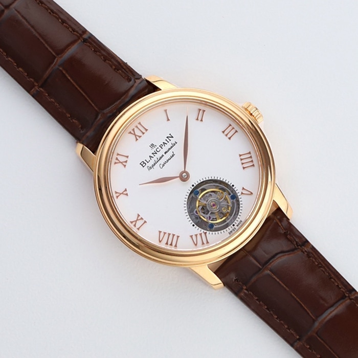 Top-tier watch Blancpain men's white dial Art Master series leather strap watch front view