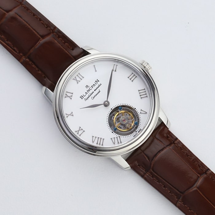 Top-tier watch Blancpain men's white dial Art Master series leather strap watch front view