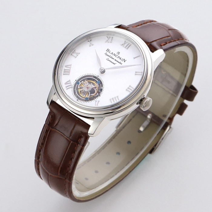 Top-tier watch Blancpain men's white dial Art Master series leather strap watch front view