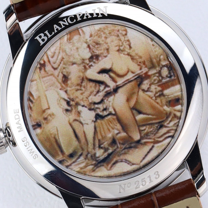 Top-tier watch Blancpain men's white dial Art Master series leather strap watch back cover picture