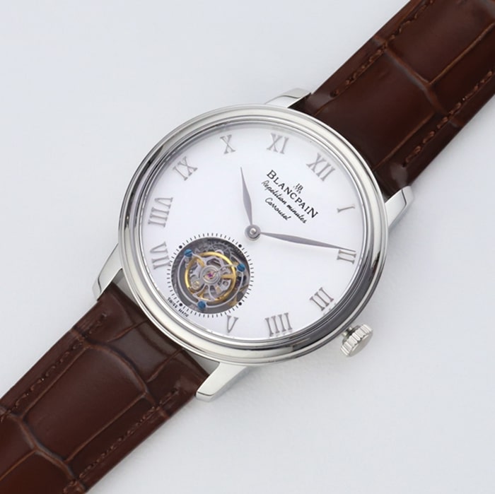 Top-tier watch Blancpain men's white dial Art Master series leather strap watch front view