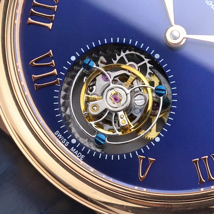 top-tier watch Blancpain men's blue dial art master series leather strap watch detail shots
