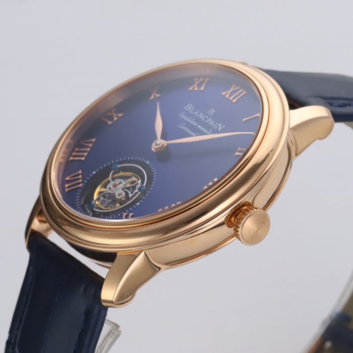 Top-tier watch Blancpain men's blue dial Art Master series leather strap watch side view