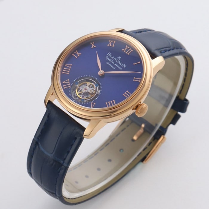 Top-tier watch Blancpain men's blue dial Art Master series leather strap watch front view
