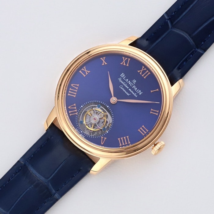 Top-tier watch Blancpain men's blue dial Art Master series leather strap watch front view